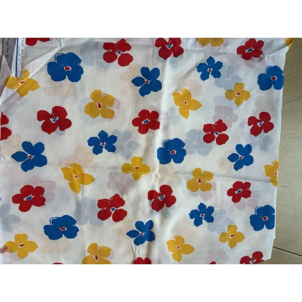 VTG 70s RETRO MOD FLOWER POWER RED BLUE YELLOW FLORAL FABRIC WAMSUTTA 2.5 Yards